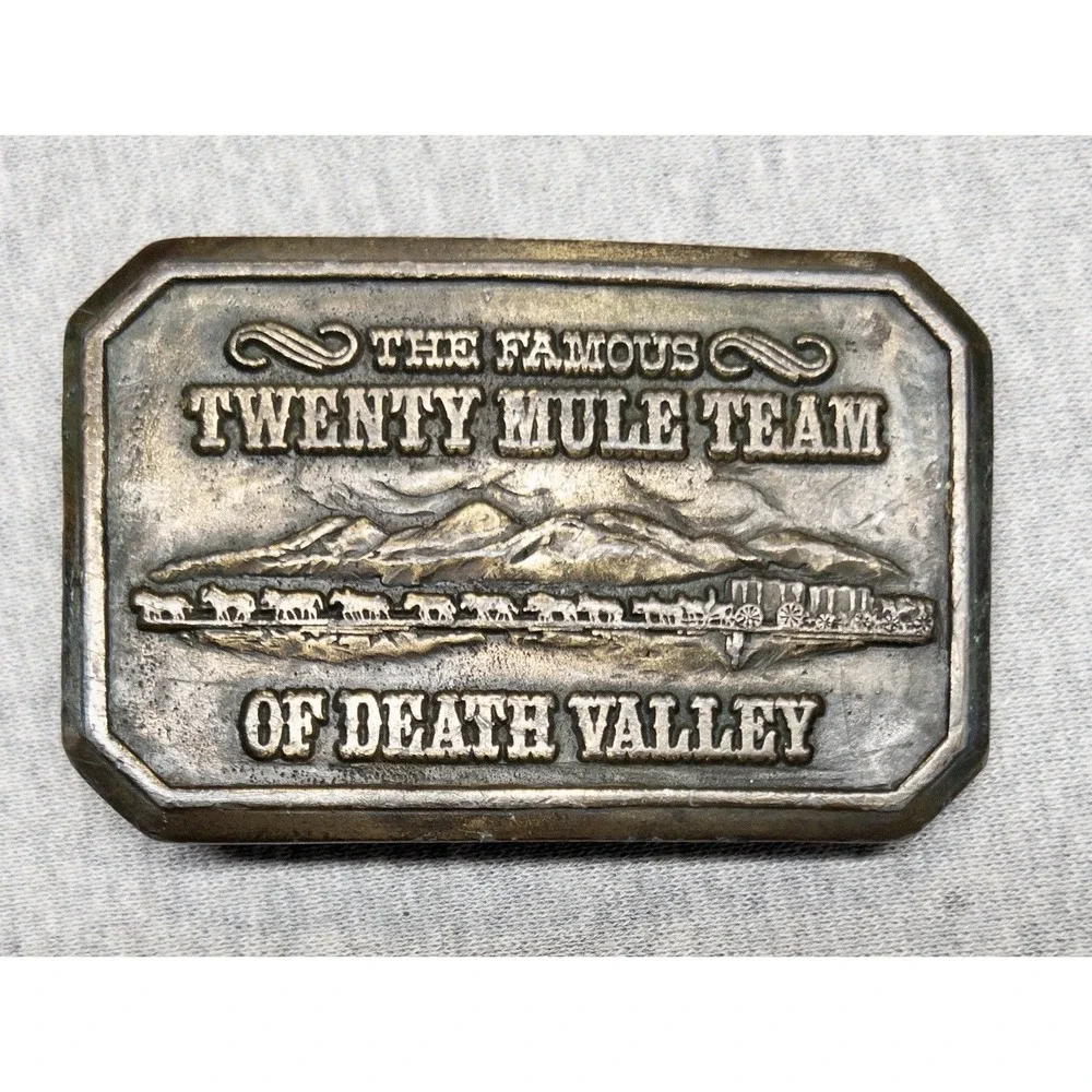The Famous Twenty Mule Team Of Death Valley Borax Wagons Brass Belt Buckle 3.25